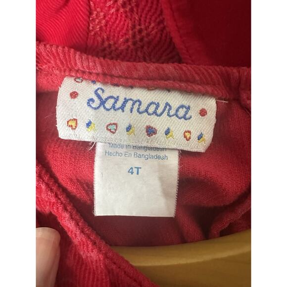 Samara Vintage Dress Jumper Overalls Red Corduroy Cotton Embroidered Girls Sz 4T - Picture 9 of 12